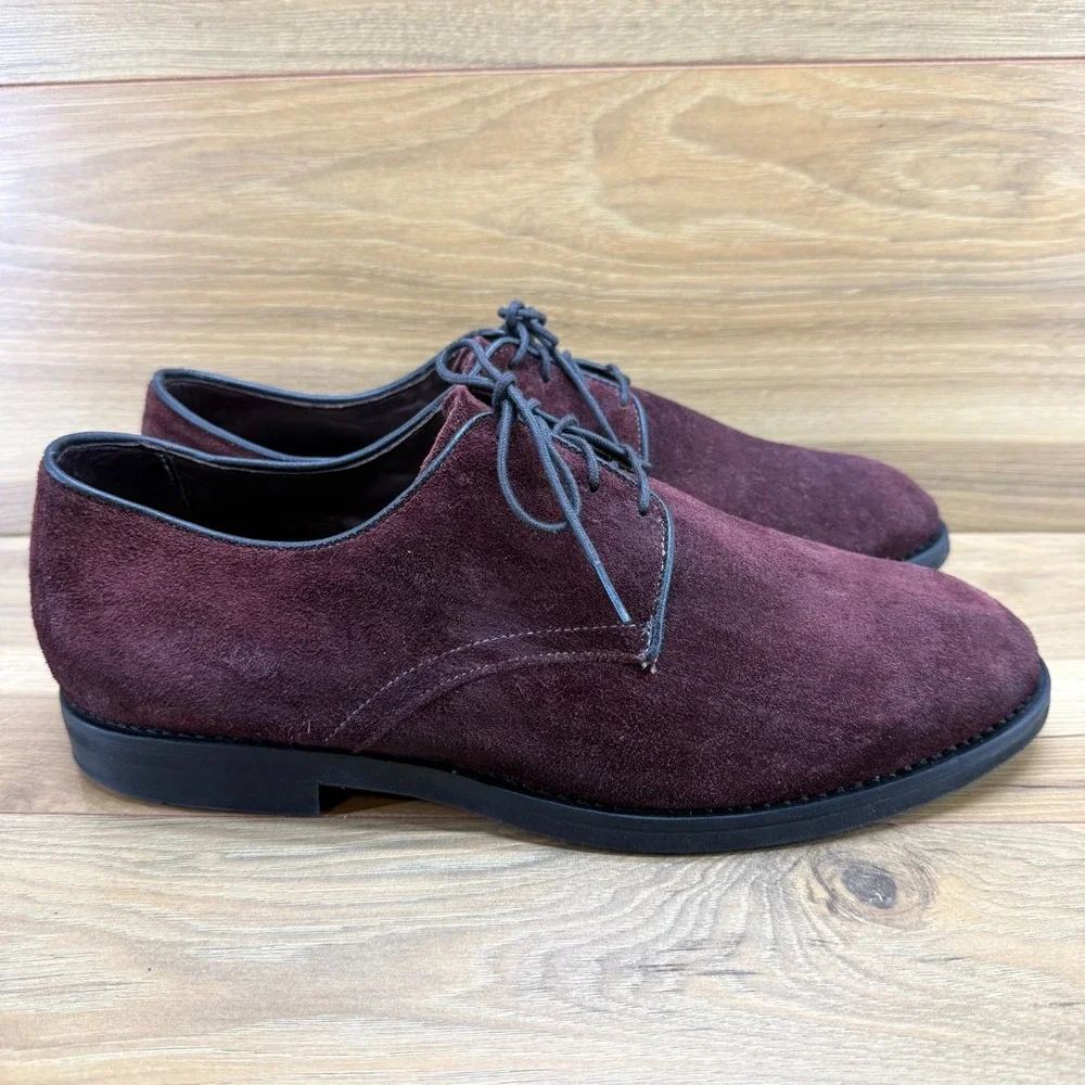 Allen Edmonds Wine Suede Oxford Mens 11 EEE Light Form Feather Welt Dress Shoes